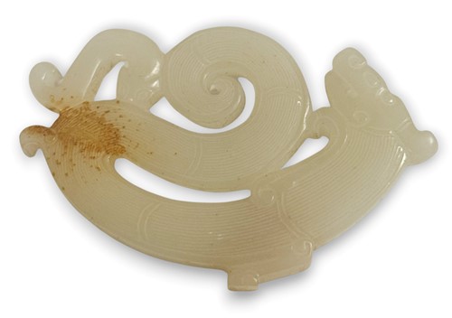 Lot 64 - A Chinese white jade dragon plaque, Qing Dynasty