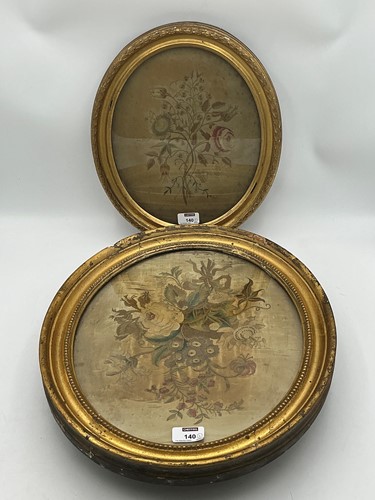 Lot 140 - Three 19th century embroideries of flowers on...