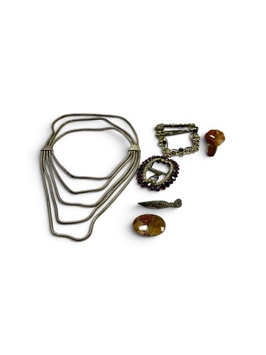 Lot 280 - Two dress buckles, together with a hardstone...