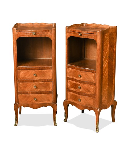Lot 533 - A pair of French provincial kingwood parquetry bedside cupboards, 20th century