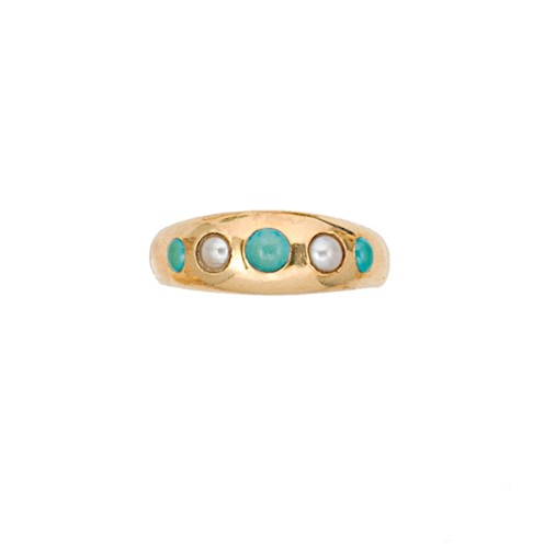 Lot 97 - An early 20th century 18ct gold turquoise and pearl ring