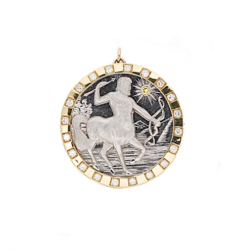 Lot 136 - A modern diamond set Sagittarius pendant/brooch