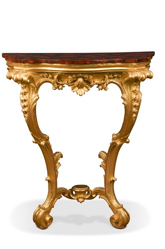 Lot 504 - A giltwood console table with faux-marble top, 18th century and later