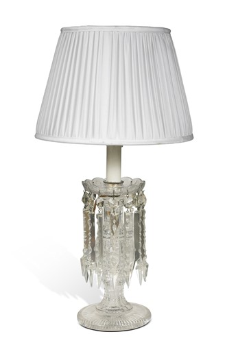 Lot 630 - A cut-glass candle lustre converted to a table lamp, early 20th century