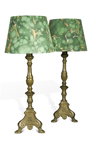 Lot 352 - A pair of brass altar candlesticks, 20th century