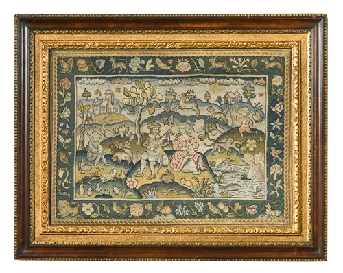 Lot 328 - An embroidered needlework panel, 17th century