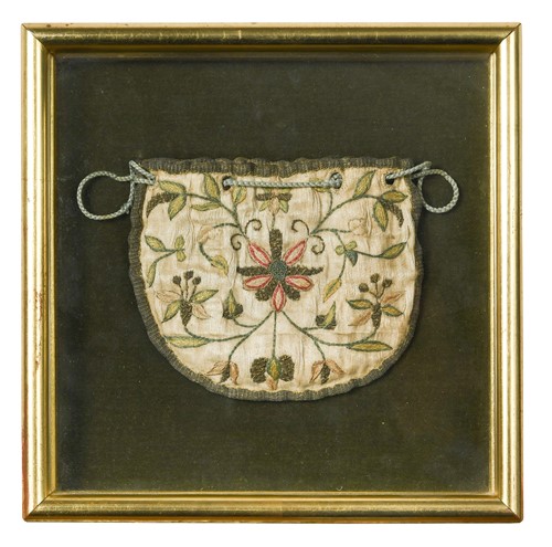 Lot 330 - A framed silkwork reticule or purse, 17th century