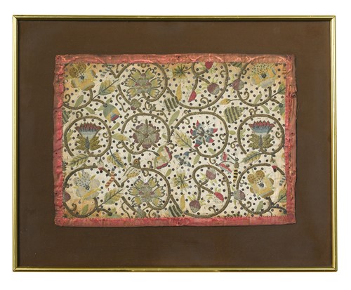 Lot 331 - A silkwork coif panel, early 17th century