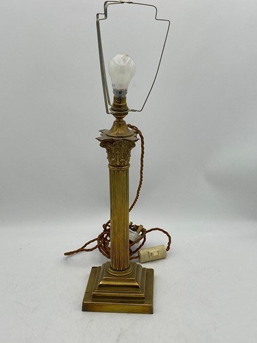 Lot 113 - A single brass column desk lamp with...