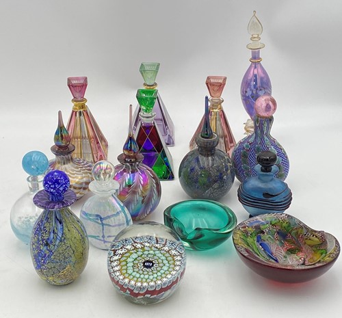 Lot 28 - A collection of colourful scent bottles, to...