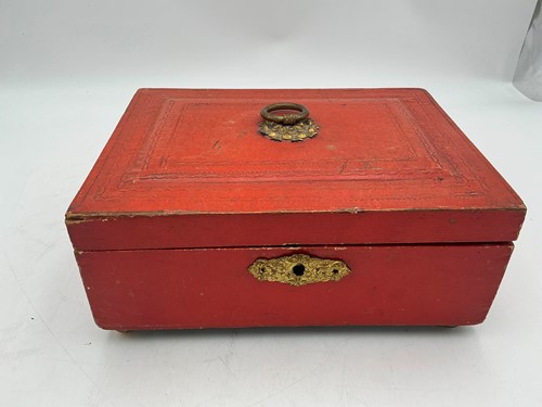 Lot 112 - A Victorian faux leather sewing box, with...