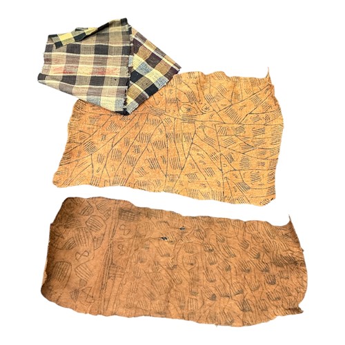 Lot 98 - Two modern barkcloth paintings; together with...