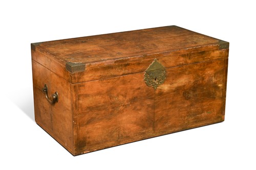 Lot 616 - A Colonial brass bound and walnut veneered chest, 18th century