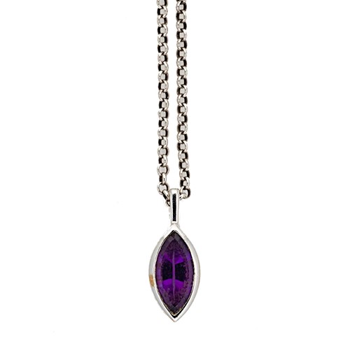 Lot 48 - A modern 9ct white gold amethyst pendant on a silver chain