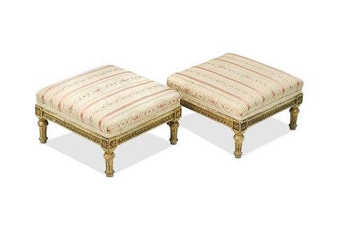 Lot 520 - A small pair of giltwood framed footstools, 19th century