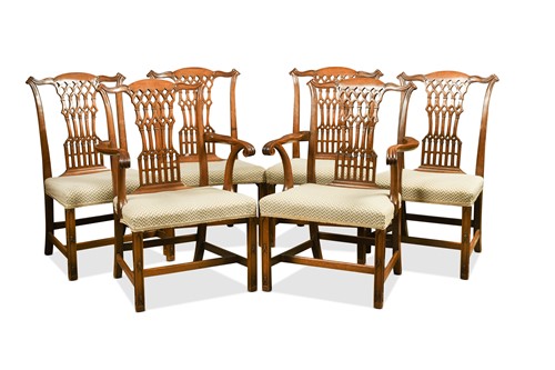 Lot 430 - A set of eight early George III style mahogany dining chairs, 20th century