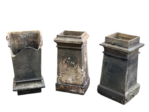 Lot 774 - Three chimney pots (old damage) 76cm high...