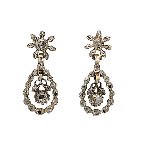 Lot 206 - A pair of Georgian diamond set ear pendants
