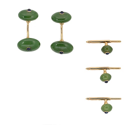 Lot 227 - Boucheron - A nephrite jade and sapphire dress set