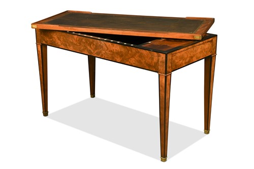 Lot 528 - A French mahogany and ebonised tric trac games table, late 18th century