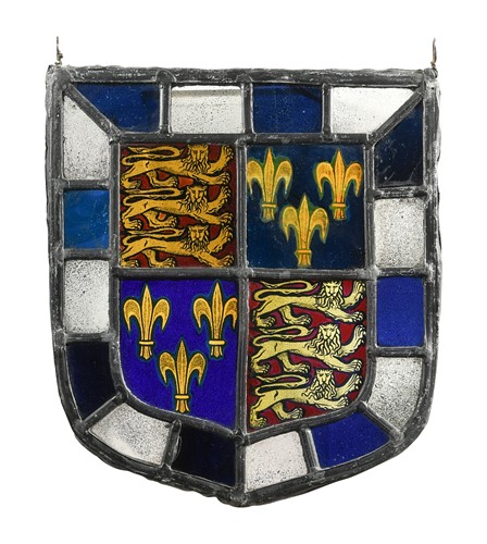 Lot 625 - A heraldic stained and leaded glass panel