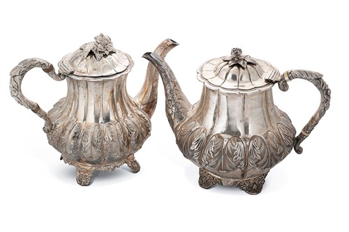 Lot 344 - Two George IV silver teapots