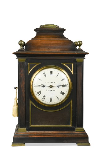 Lot 408 - A fruitwood and ebonised table clock signed Vulliamy, London, 19th century