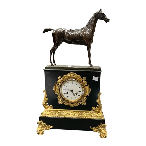 Lot 253 - A 19th century French equestrian mantel clock,...