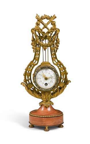 Lot 548 - A French lyre case boudoir mantel timepiece, late 19th century