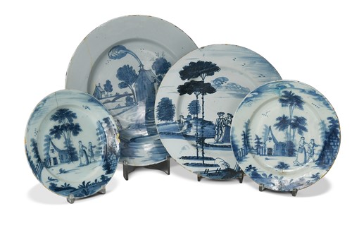 Lot 363 - A pair of Delft blue and white plates, possibly Wincanton, circa 1750