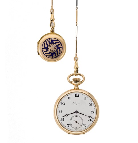 Lot 249 - Longines - An open faced pocket watch, together with a chain and fob