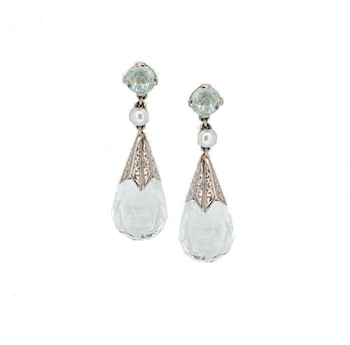 Lot 8 - A pair of cased early 20th century aquamarine ear pendants