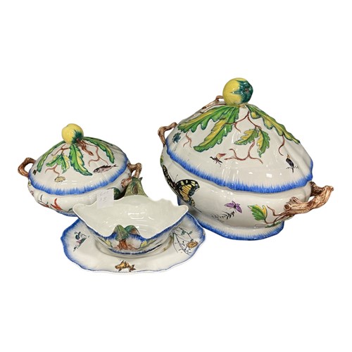 Lot 38 - Two French faience pottery tureens and covers...