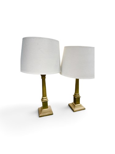 Lot 259 - Pair 20th century brass column lamps and grey...