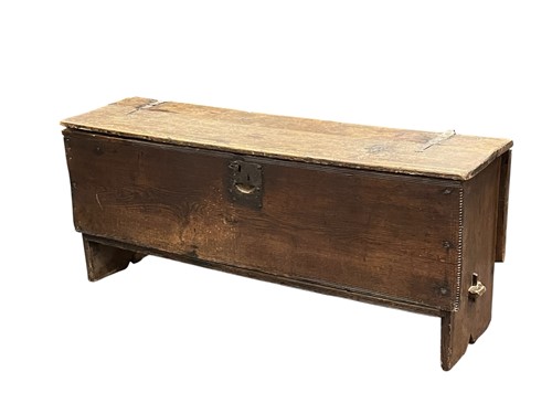 Lot 553 - A six plank oak chest, 17th century, the front...