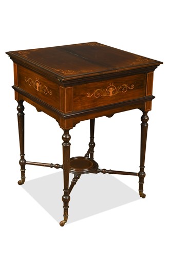 Lot 692 - An Edwardian mahogany and inlaid drinks table by Mappin Bros
