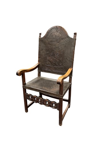 Lot 604 - A Spanish style high back armchair with...