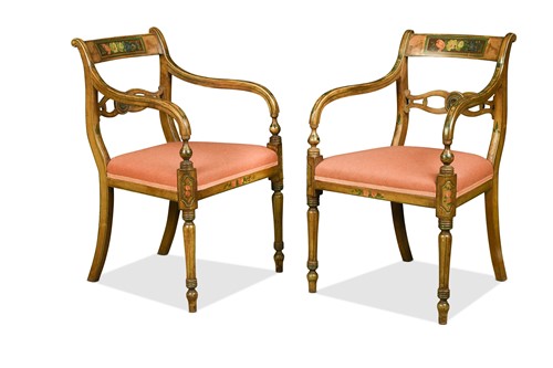 Lot 482 - A pair of Regency painted open armchairs