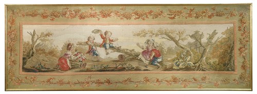 Lot 518 - A framed needlework tapestry in the French Aubusson style, 20th century