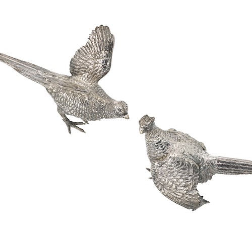 Lot 268 - A pair of Elizabeth II silver table pheasants