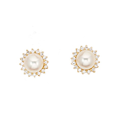 Lot 180 - A pair of 18ct gold cultured pearl and diamond cluster ear studs