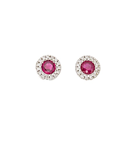 Lot 146 - A pair of 18ct white gold ruby and diamond ear studs