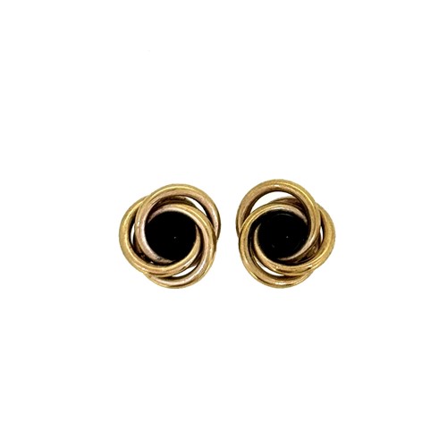 Lot 70 - A pair of 9ct gold onyx knot style ear studs,...