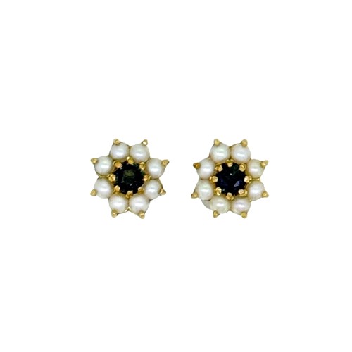 Lot 74 - A pair of sapphire and cultured pearl ear...