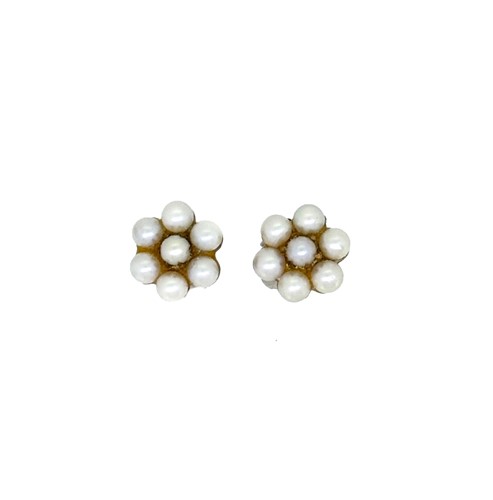 Lot 75 - A pair of 9ct gold cultured pearl cluster ear...