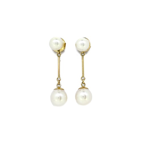 Lot 76 - A pair of cultured pearl ear pendants, tested...