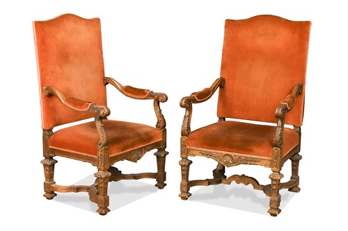 Lot 529 - A pair of French Louis XIV style partially gilt fauteuils, late 19th century