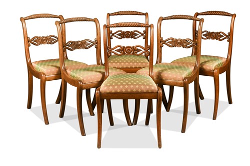 Lot 572 - A set of six Regency oak single dining chairs