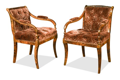 Lot 478 - A pair of Regency simulated Zebrano wood open armchairs