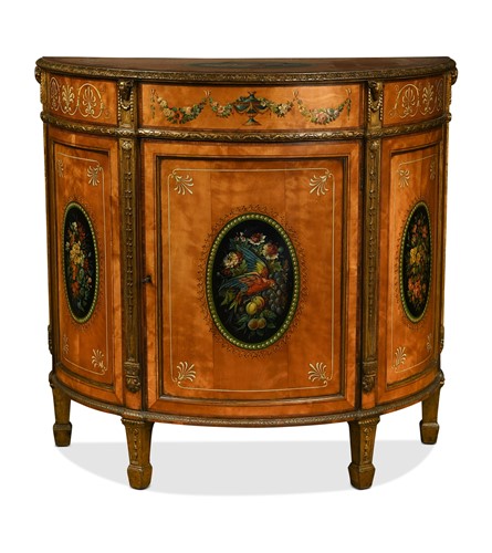 Lot 457 - A Neoclassical style satinwood and tulip wood demi lune commode, 19th century